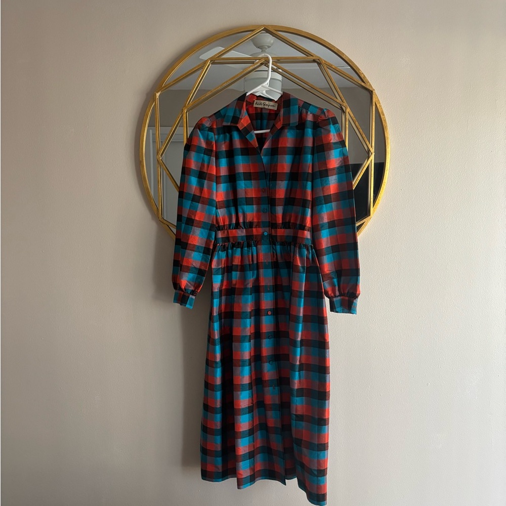 Vintage Adele Simpson Silk Button Down Midi Dress… - image 1